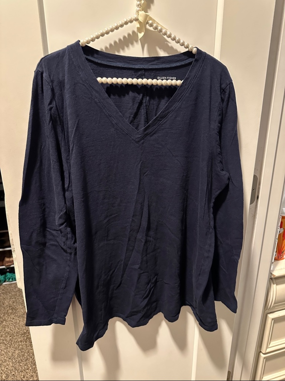 Eileen Fisher Navy V-Neck Long Sleeve Tee
